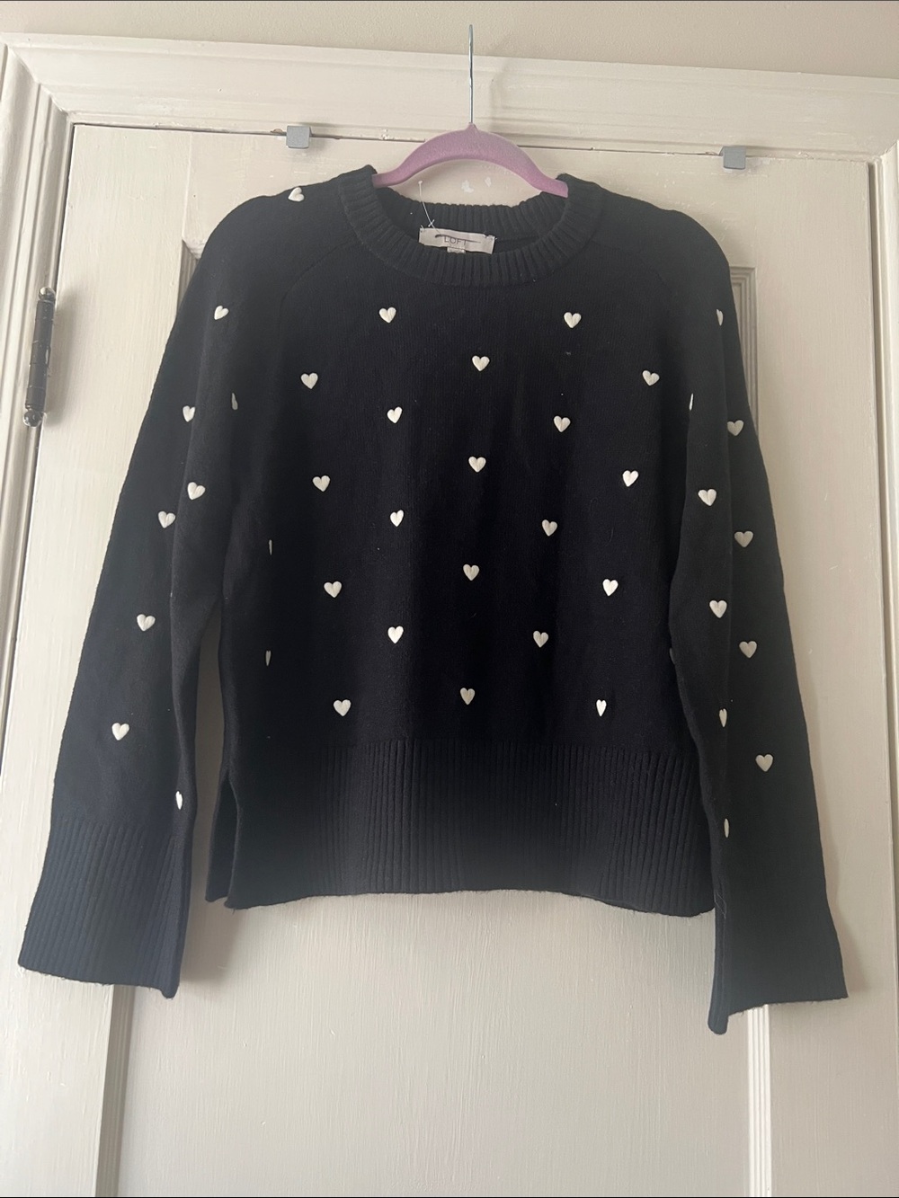 Loft Ann Taylor Black Heart-Print Crewneck Sweater